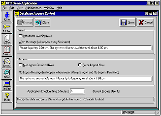 Sample Database Access Control Screen