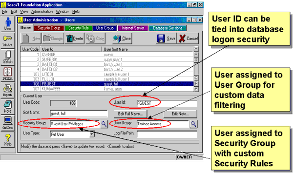 Example of one of BFC's User Administration screens